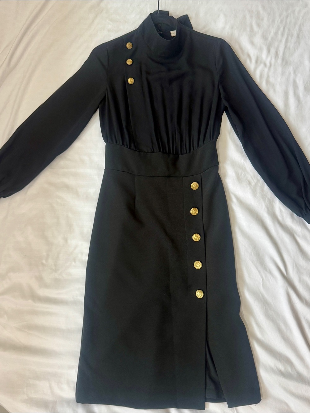 eva mendes for New York & Company Black Long-Sleeve Midi Dress with Gold Buttons